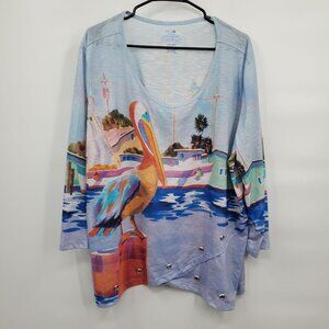 Ellen Negley ART & SOL Pelican Blouse Boat Top Shirt Women Size XXXL Florida